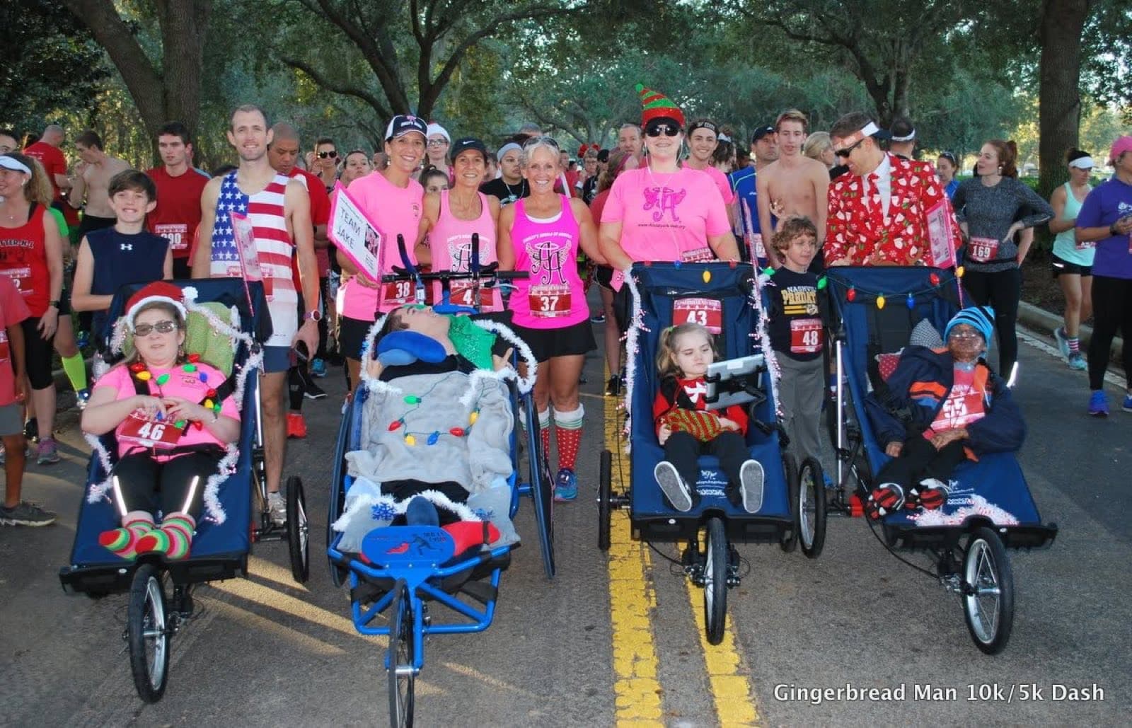 Athletes of differing abilities racing together at an inclusion event